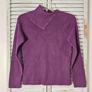 CHARTER CLUB M Purple Split Turtle Neck Stretch Casual Y2k Retro Ribbed Sweater